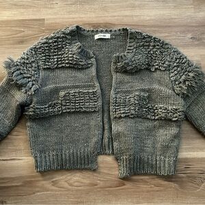 DO+BE Gray Knit Fringe Cardigan Women Size Small